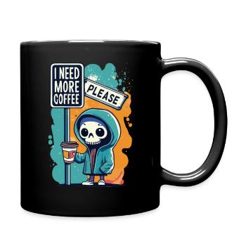 Skeleton Skull I NEED MORE COFFEE Coffee Saying - Full Colour Mug - black - Right