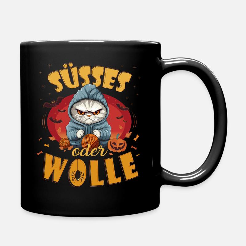 Süsses oder WOLLE - Wortspiel Halloween - Tasse einfarbig - Schwarz
