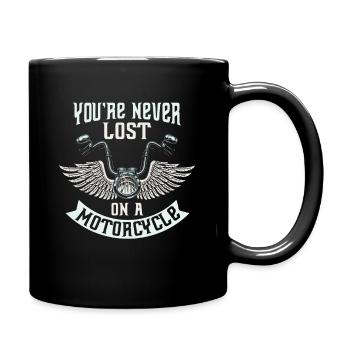 NEVER LOST, Biker S-Shirt für Motorradfahrer - Tasse einfarbig - Schwarz - Rechts