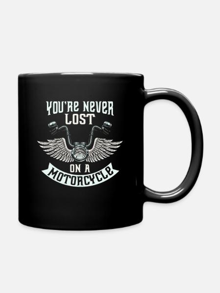 NEVER LOST, Biker S-Shirt für Motorradfahrer - Tasse einfarbig - Schwarz