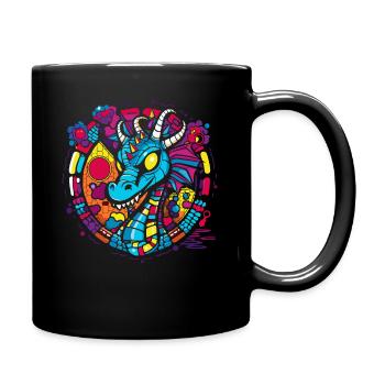 Liebe Kerzen und ein niedlicher Drache - Tasse einfarbig - Schwarz - Rechts