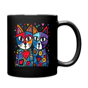 Love cats surrounded by hearts - Full Colour Mug - black - Right