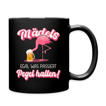 Mädels egal was passiert - Pegel halten! Flamingo - Tasse einfarbig - Schwarz - Rechts