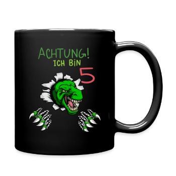 Achtung ich bin 5 T-Rex Dinosaurier 5. Geburtstag - Tasse einfarbig - Schwarz - Rechts