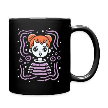 Modern Art Lines and a Cartoon Girl - Full Colour Mug - black - Right