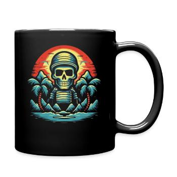 Skull and Funny Palm Trees Priaten Island - Full Colour Mug - black - Right