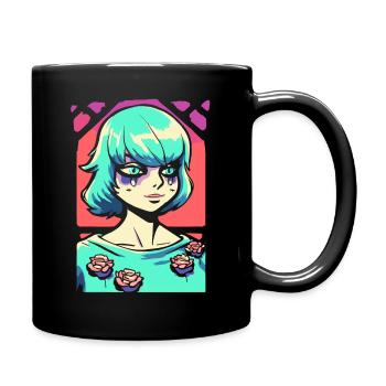 Cute Happy Sad Anime Girl - Full Colour Mug - black - Right