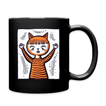 Cooler und süßer Anime-Cartoon: Katzen-Kind - Tasse einfarbig - Schwarz - Rechts