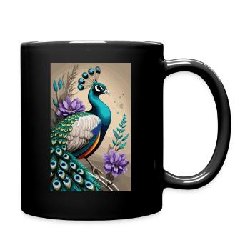 Farbenprächtige Eleganz: Der majestätische Pfau - Tasse einfarbig - Schwarz - Rechts