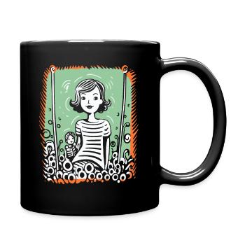 Künstlerische Kritzelei: Mutter und Kind - Tasse einfarbig - Schwarz - Rechts