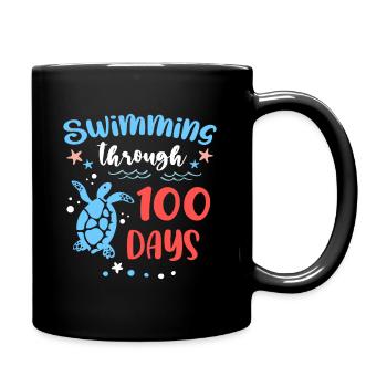Schildkrötenmeer schwimmt durch 100 Tage Schule - Tasse einfarbig - Schwarz - Rechts