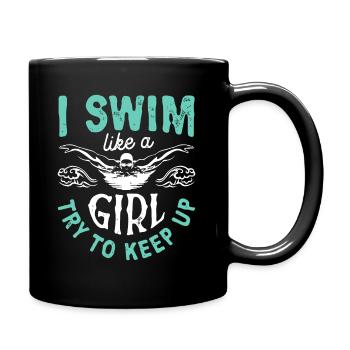 Je nage comme une fille J’essaie de suivre - Mug uni - noir - Droite