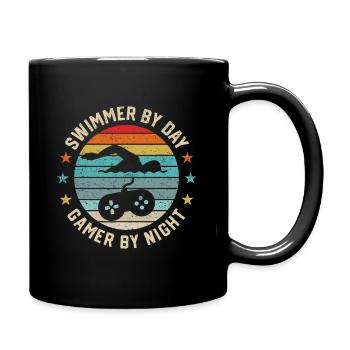 Schwimmer bei Tag Gamer Bei Nacht Schwimmen Schwimmen Liebhaber - Tasse einfarbig - Schwarz - Rechts