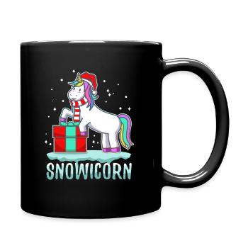 Unicorn with santa hat and christmas gift - Full Colour Mug - black - Right