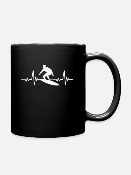 Surf, Hommes, Rythme cardiaque, Sports, ECG, Surf - Mug uni - noir