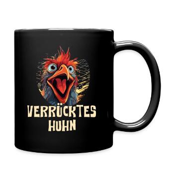 Lustiges Verrücktes Huhn - Tasse einfarbig - Schwarz - Rechts