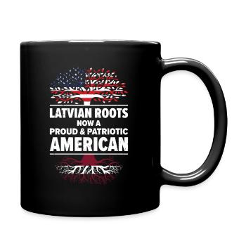 Latvian American Patriot USA Grown Latvia US Flag - Full Colour Mug - black - Right