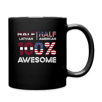 Latvian American Patriot USA Grown Latvia US Flag - Full Colour Mug - black - Right