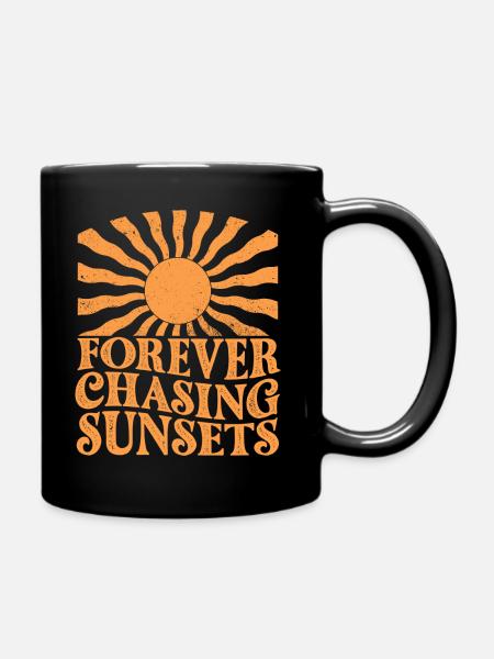Für immer auf der Jagd nach Sonnenuntergängen Retro-Sommerurlaub - Tasse einfarbig - Schwarz