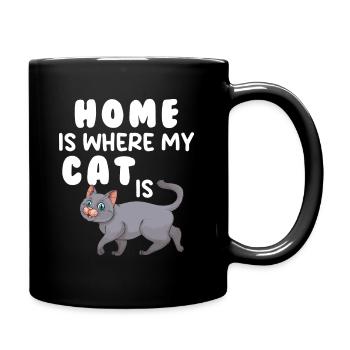 Zuhause ist da, wo meine Katze ist - Tasse einfarbig - Schwarz - Rechts