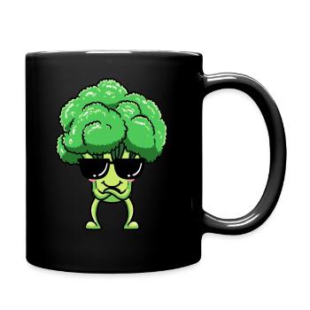 Broccoli Emoticon Vegan Vegetable Vegetarian - Full Colour Mug - black - Right
