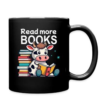 Niedliche Kuh liebt Literatur und liest ein Buch - Tasse einfarbig - Schwarz - Rechts