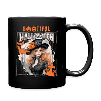 Gothic Halloween Hexe, Spruch Bootiful - Tasse einfarbig - Schwarz - Rechts