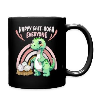 Ostern, Dinosaurier, Baby Dino mit Osterei, Spruch - Tasse einfarbig - Schwarz - Rechts