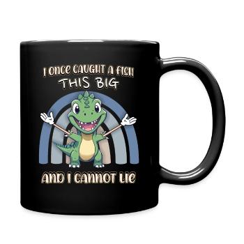 Dino Angler, Fischen, lustiger Comic Dinosaurier - Tasse einfarbig - Schwarz - Rechts