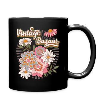 70s Flowers, Flower Power Design 1970's - Full Colour Mug - black - Right