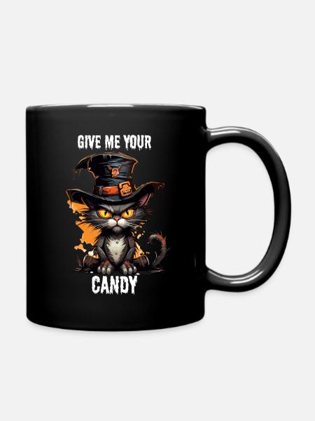 Chat noir avec chapeau de sorcière veut des bonbons d’Halloween - Mug uni - noir