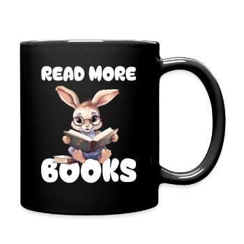 Rabbit reads books and loves novels and stories - Full Colour Mug - black - Right
