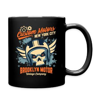 Motorrad Skull, Biker Totenkopf, Brooklyn Motor - Tasse einfarbig - Schwarz - Rechts