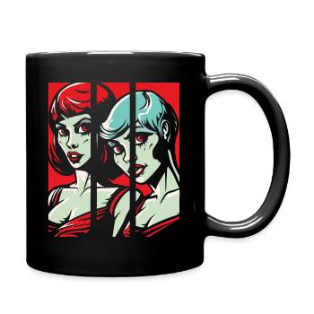 Portrait de bande dessinée de belles copines - Mug uni - noir - Droite