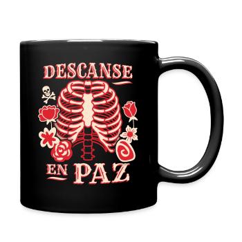 Skelett, Brustkorb, lustiger Spruch Rest-In-Peace - Tasse einfarbig - Schwarz - Rechts