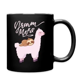Lama-Llama mit Faultier, Sloth müde, Comic Spruch - Tasse einfarbig - Schwarz - Rechts