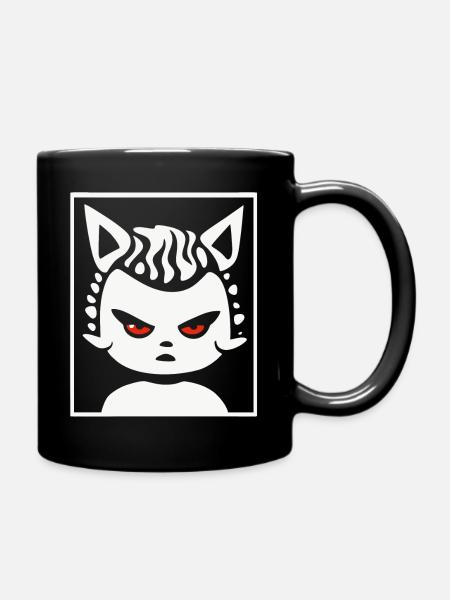Rundliche moppeliges Katzen Mädchen - Tasse einfarbig - Schwarz