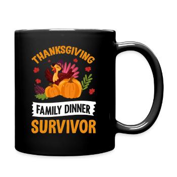 Thanksgiving Family Dinner Survivor Pilgrim Turkey - Full Colour Mug - black - Right