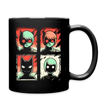 Cartoon Katzen-Superhelden-Squat - Tasse einfarbig - Schwarz - Rechts