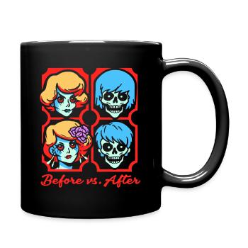 Schönheit vorher vs. nachher, Zombie-Köpfe - Tasse einfarbig - Schwarz - Rechts