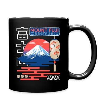 Japanischer Berg Fujiyama, Mount Fuji, Retro Japan - Tasse einfarbig - Schwarz - Rechts