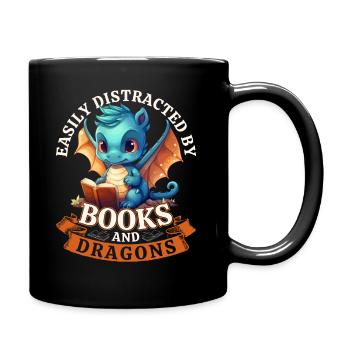 Easily Distracted By Books And Dragons: Drachen - Tasse einfarbig - Schwarz - Rechts