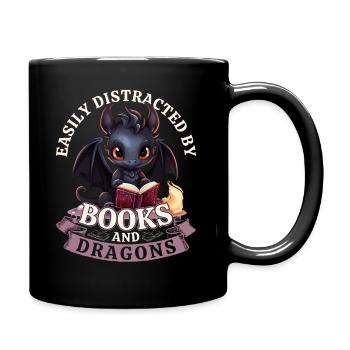 Facilement distrait par les livres et les dragons : Dragons - Mug uni - noir - Droite