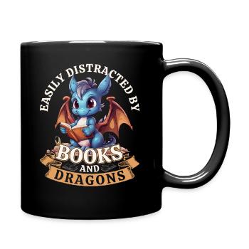 Easily Distracted By Books And Dragons: Drachen - Tasse einfarbig - Schwarz - Rechts