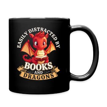 Facilement distrait par les livres et les dragons : Dragons - Mug uni - noir - Droite