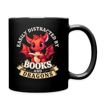 Easily Distracted By Books And Dragons: Drachen - Tasse einfarbig - Schwarz - Rechts