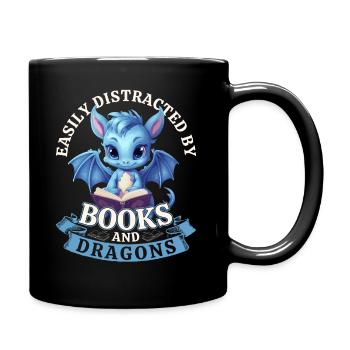 Easily Distracted By Books And Dragons: Drachen - Tasse einfarbig - Schwarz - Rechts