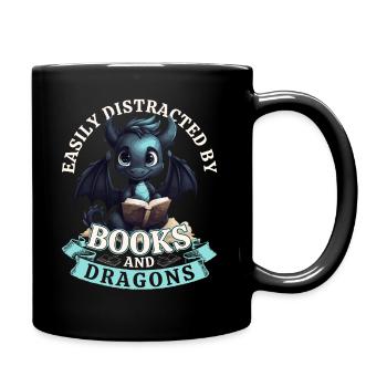 Easily Distracted By Books And Dragons: Drachen - Tasse einfarbig - Schwarz - Rechts