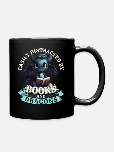 Easily Distracted By Books And Dragons: Drachen - Tasse einfarbig - Schwarz