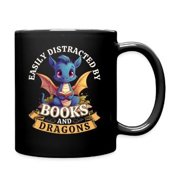 Facilement distrait par les livres et les dragons : Dragons - Mug uni - noir - Droite